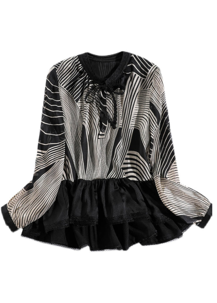 Schöne Rüschen Striped Patchwork Chiffon Shirt Tops Langarm