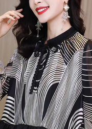 Beautiful Ruffles Striped Patchwork Chiffon Shirt Tops Long sleeve