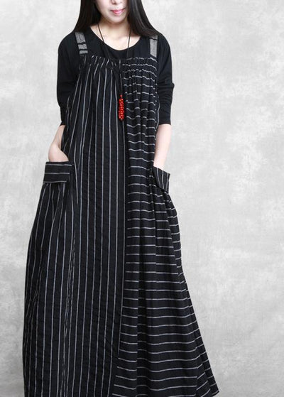 Beautiful Spaghetti Strap Patchwork Quilting Dresses Work Black Striped Kaftan Dresses - bagstylebliss
