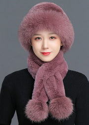 Beautiful Taro Purple Rabbit Hair Leather And Fur Cloche Hat