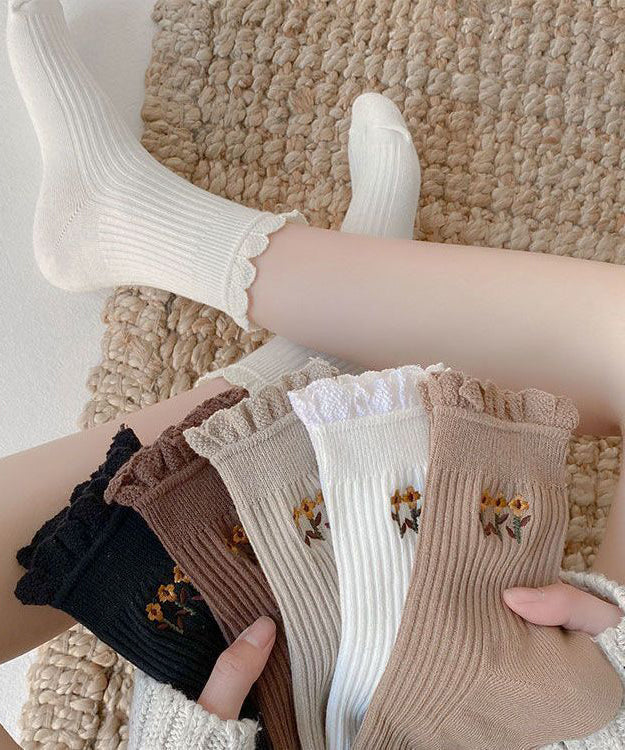 Beautiful The Sunflowers Embroidered Cotton Mid Calf Socks