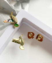 Beautiful Three Dimensional Hummingbird Fine Copper Stud Earrings