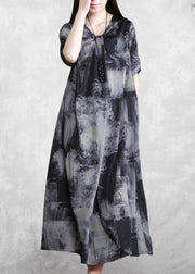 Beautiful V Neck Asymmetric Quilting Clothes Design Gray Print Maxi Dress - bagstylebliss
