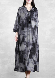 Beautiful V Neck Asymmetric Quilting Clothes Design Gray Print Maxi Dress - bagstylebliss