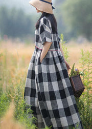 Beautiful V-Neck Patchwork Summer Women Black White Plaid Dresses - bagstylebliss