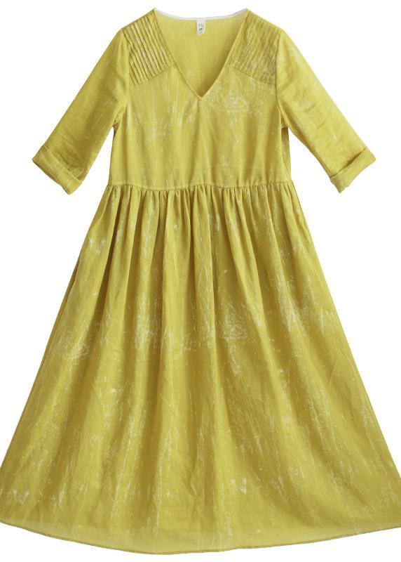 Beautiful V Neck Tie Waist Summer Clothes For Women Fashion Ideas Yellow Loose Dress - bagstylebliss
