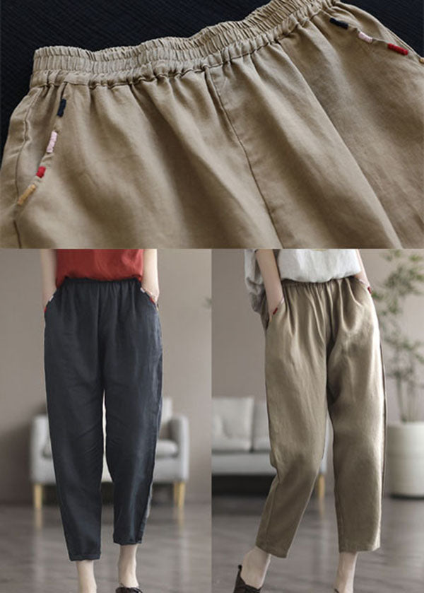 Beautiful White Elastic Waist Solid Linen Harem Pants Summer