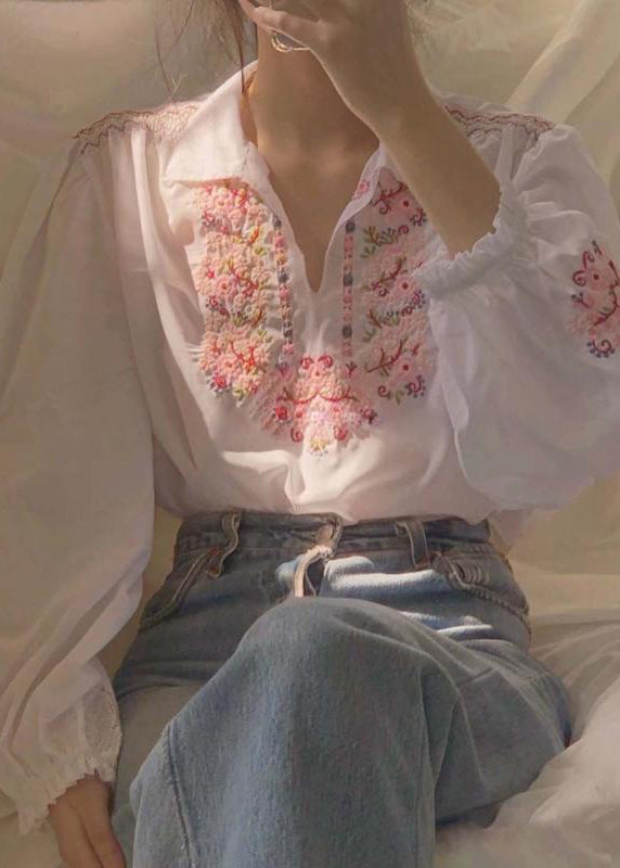 Beautiful White Embroidered Patchwork Chiffon Shirt Fall