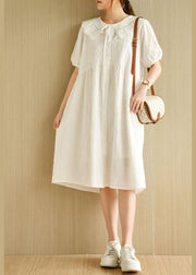 Beautiful White O-Neck Jacquard Summer Cotton Party Dresses Short Sleeve - bagstylebliss