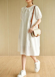 Beautiful White O-Neck Jacquard Summer Cotton Party Dresses Short Sleeve - bagstylebliss
