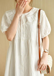 Beautiful White O-Neck Jacquard Summer Cotton Party Dresses Short Sleeve - bagstylebliss