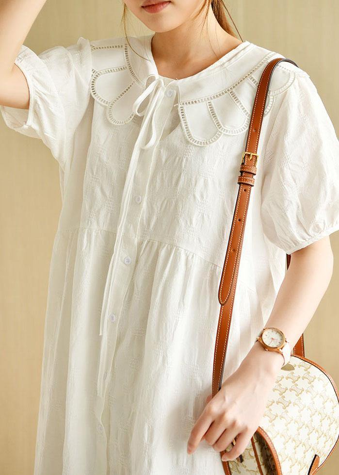 Beautiful White O-Neck Jacquard Summer Cotton Party Dresses Short Sleeve - bagstylebliss