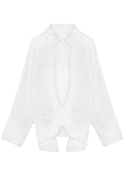 Beautiful White PeterPan Collar Button asymmetrical design Fall Long sleeve Blouse Tops