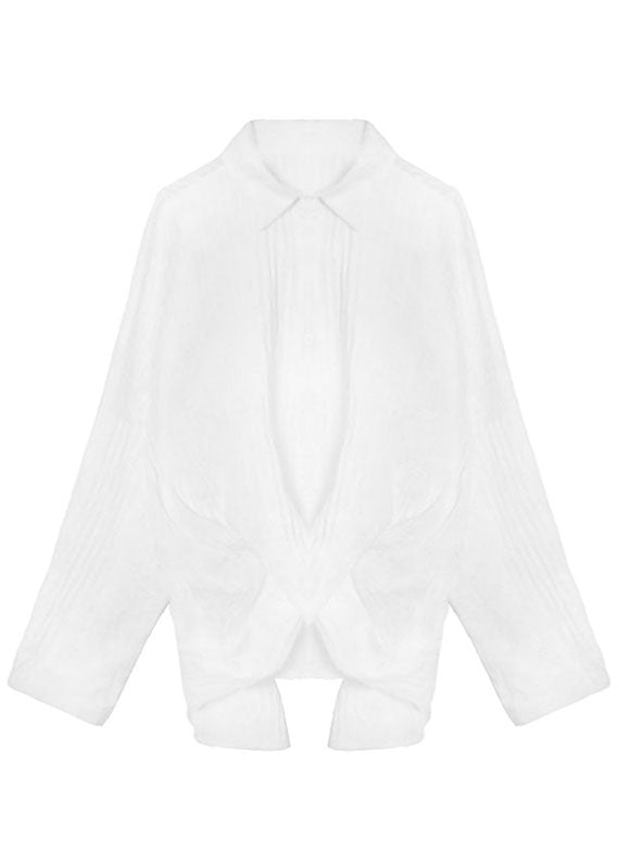 Beautiful White PeterPan Collar Button asymmetrical design Fall Long sleeve Blouse Tops