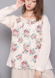 Beautiful White Print Linen Spring Top - bagstylebliss