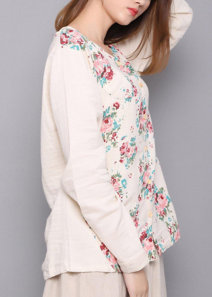 Beautiful White Print Linen Spring Top - bagstylebliss