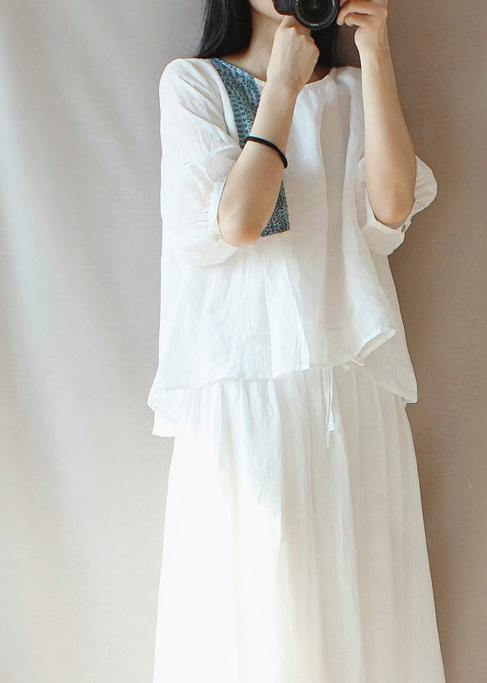 Beautiful White Top Silhouette O Neck Lantern Sleeve Plus Size Clothing Blouses - bagstylebliss