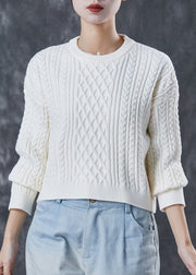 Beautiful White Warm Cable Knit Pullover Winter