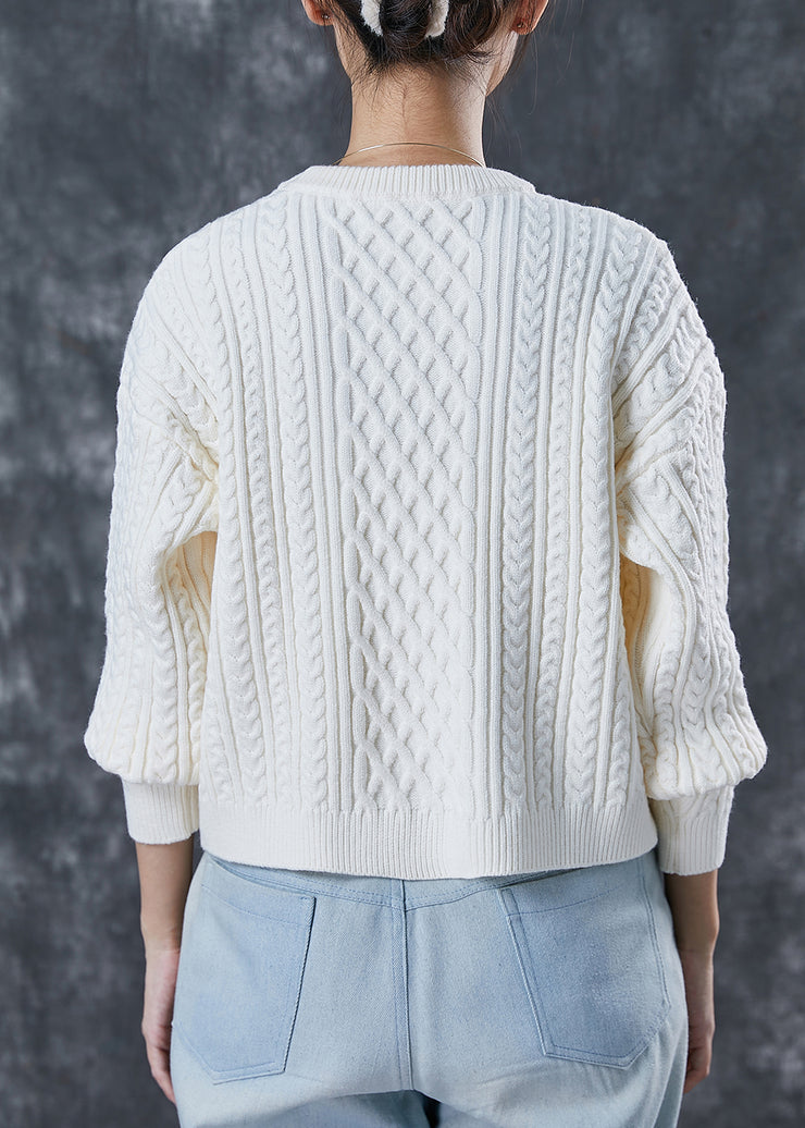 Beautiful White Warm Cable Knit Pullover Winter
