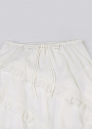 Beautiful WhiteRuffled Asymmetrical Lace Up Cotton Skirt Summer