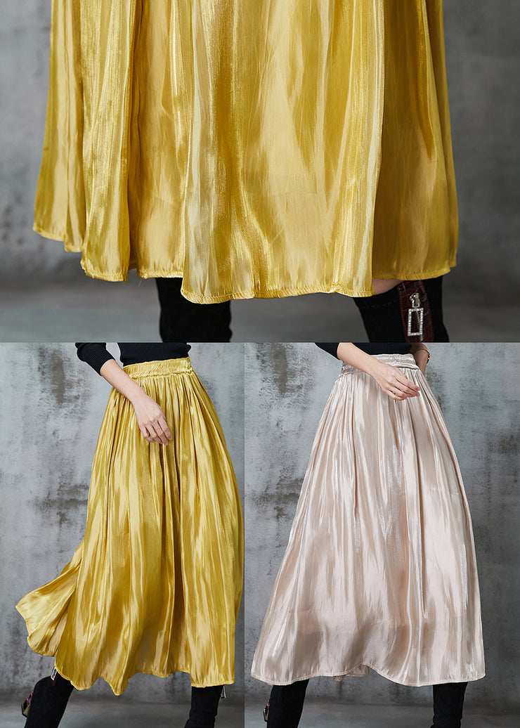 Beautiful Yellow Exra Large Hem Silk Skirts Spring