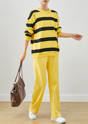 Beautiful Yellow Oversized Striped Knit Ripped Two Pieces Set Fall