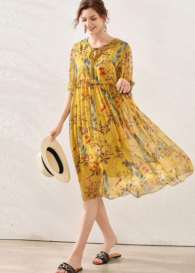 Beautiful Yellow Print Hooded Patchwork Summer Chiffon Summer Dresses - bagstylebliss