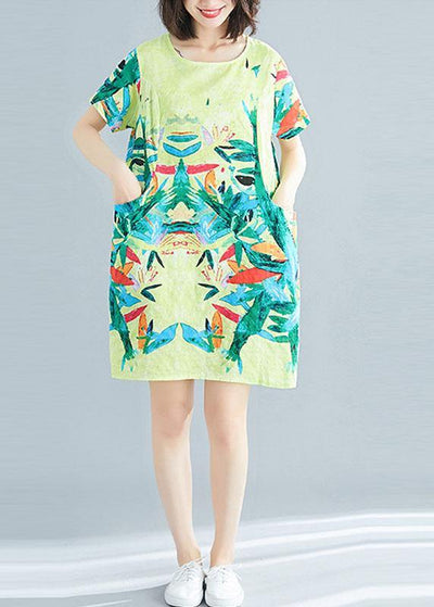 Beautiful Yellow Retro Print Summer Robe Dresses Short Sleeve - bagstylebliss