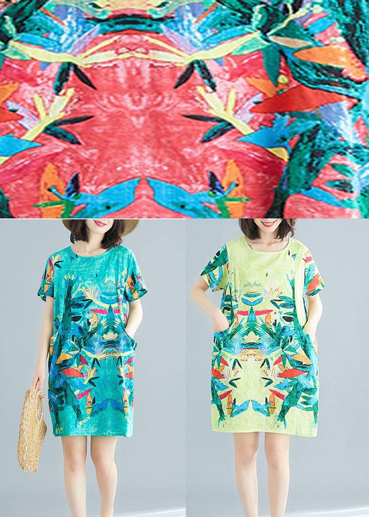 Beautiful Yellow Retro Print Summer Robe Dresses Short Sleeve - bagstylebliss