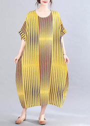 Beautiful Yellow Striped Cotton Oversize Summer Mid Dress - bagstylebliss