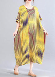 Beautiful Yellow Striped Cotton Oversize Summer Mid Dress - bagstylebliss