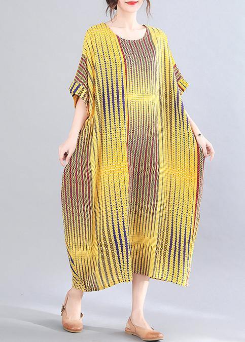 Beautiful Yellow Striped Cotton Oversize Summer Mid Dress - bagstylebliss