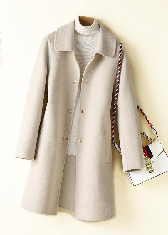 Beautiful beige Fashion tunic pattern design Peter pan Collar Woolen Coats - bagstylebliss