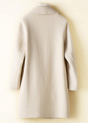 Beautiful beige Fashion tunic pattern design Peter pan Collar Woolen Coats - bagstylebliss