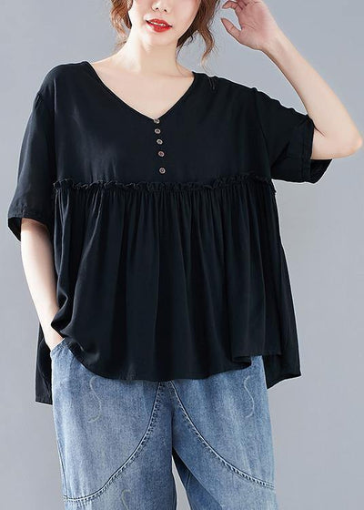 Beautiful black Blouse v neck Cinched Dresses blouse - bagstylebliss