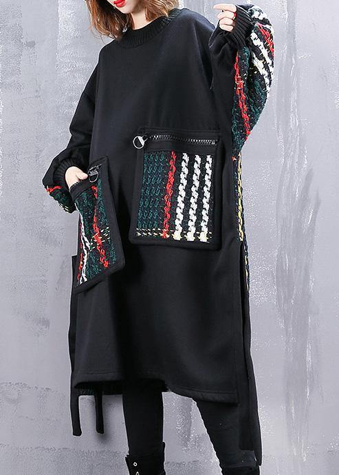 Beautiful Black Cotton Clothes Women Patchwork  Oversized Side Open Dress - bagstylebliss