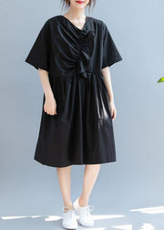Beautiful black clothes For Women v neck Cinched A Line summer Dress - bagstylebliss