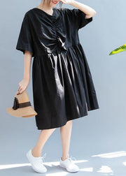 Beautiful black clothes For Women v neck Cinched A Line summer Dress - bagstylebliss