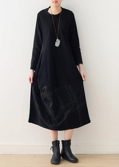 Beautiful black cotton quilting dresses o neck patchwork Maxi Dress - bagstylebliss