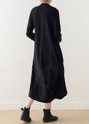 Beautiful black cotton quilting dresses o neck patchwork Maxi Dress - bagstylebliss