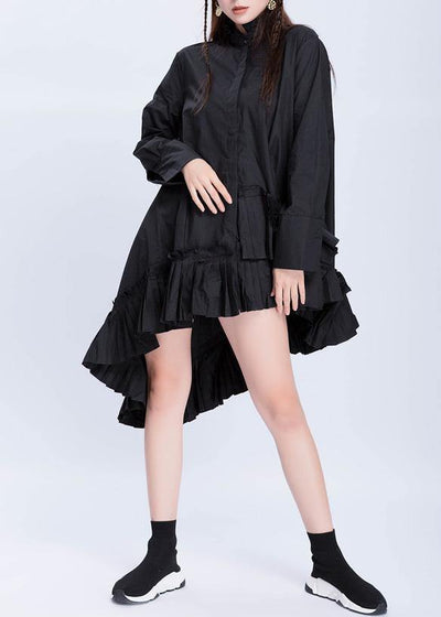 Beautiful black cotton top silhouette low high design Dresses ruffles hem shirts - bagstylebliss