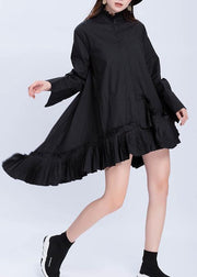 Beautiful black cotton top silhouette low high design Dresses ruffles hem shirts - bagstylebliss