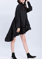 Beautiful black cotton top silhouette low high design Dresses ruffles hem shirts - bagstylebliss