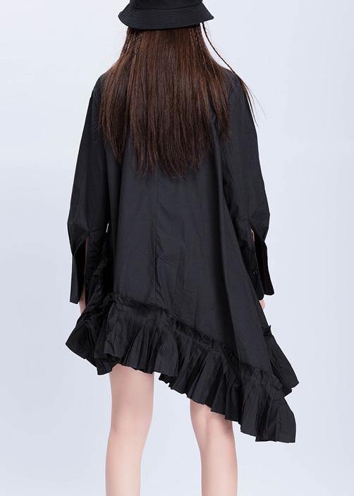 Beautiful black cotton top silhouette low high design Dresses ruffles hem shirts - bagstylebliss