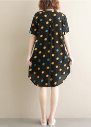 Beautiful black dotted Cotton Tunics stand collar pockets Plus Size summer Dress - bagstylebliss