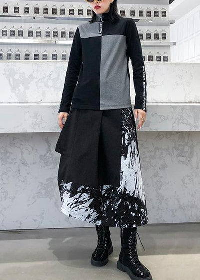 Beautiful black print Cotton skirt pockets short Dress - bagstylebliss