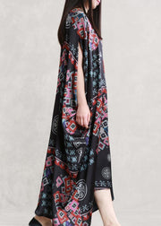 Beautiful black print clothes v neck Batwing Sleeve Traveling summer Dress - bagstylebliss