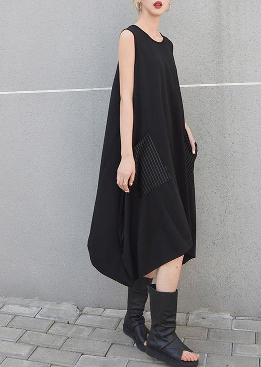 Beautiful black striped pockets cotton clothes sleeveless Maxi summer Dresses - bagstylebliss