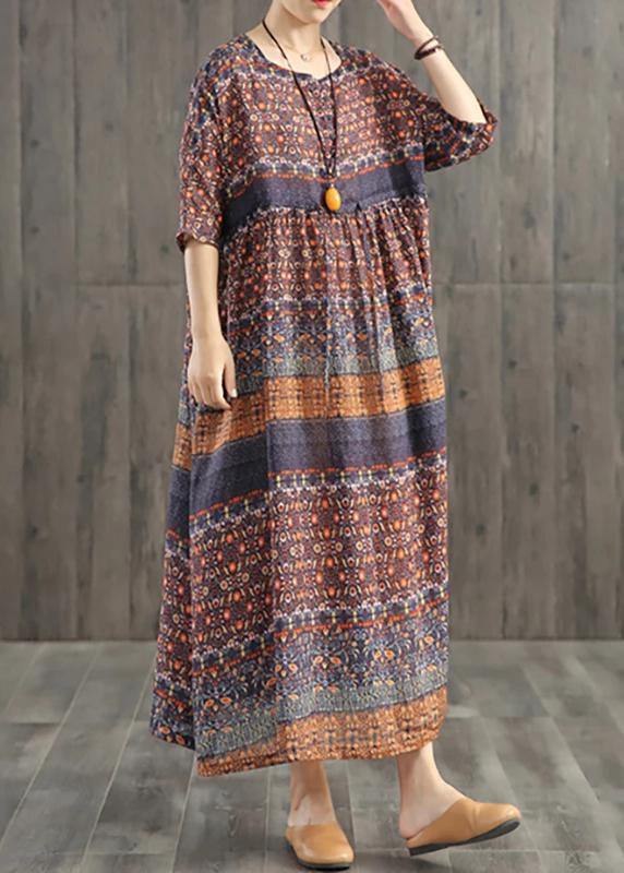 Beautiful blended Wardrobes Drops Design Retro Print Washed Comfortable Loose Dress - bagstylebliss
