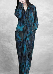 Beautiful blue print dresses v neck asymmetric Plus Size Dresses - bagstylebliss